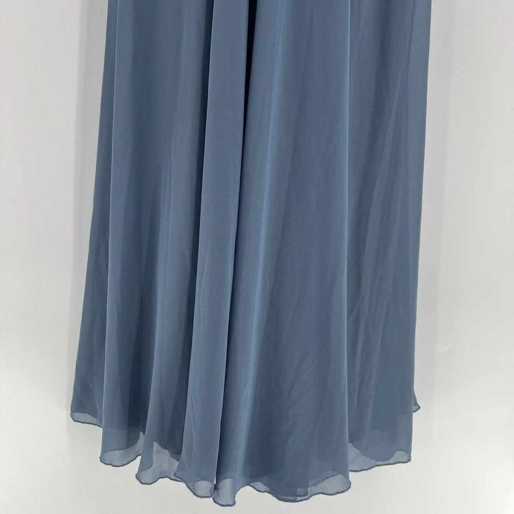 Jenny Yoo Inesse Chiffon Gown Size 6 Bridesmaid Dress Stormy Blue Gray Wedding